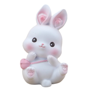 Cute white bunny figurine ornament with pink bag and resin finish for car interior and cake