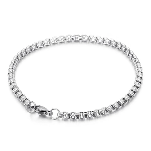 Minimalist 3.5mm silver stainless steel box chain bracelet for men with lobster clasp