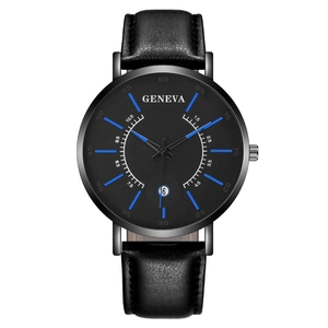 Men Quartz Watch Fashion Business Minimalist Calendar Date Leather Strap Alloy Case Round Dial Classic Wristwatch