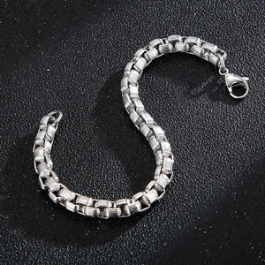 Bijoux Homme Collier Et Bracelet À Chaîne Box En Acier Inoxydable 316L Ton Argent Minimaliste Poli