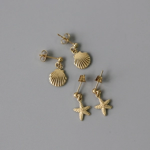 Ocean Style Starfish Shell Stud Earrings Titanium Steel 14K Gold Plated Dainty Matte Texture Accessory For Women