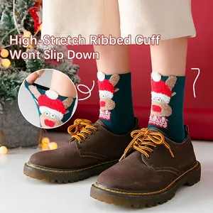 Green Christmas reindeer socks with high-elastic cuffs paired with brown shoes