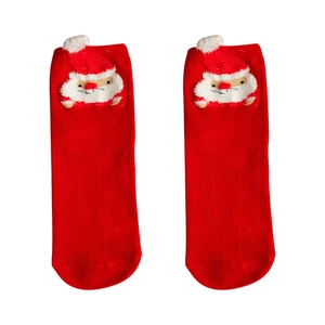 Red Christmas socks with 3D Santa Claus figure, warm knitted festive crew socks