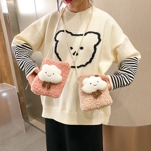 Cute Cloud Plush Crossbody Bag Soft Lamb Wool Mini Mobile Phone Shoulder Pouch Cartoon Decorative For Kids And Women