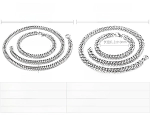 Detailed size chart for stainless steel chain necklaces and bracelets in 7mm and 10mm
