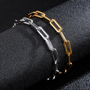 Men's minimalist stainless steel chain bracelet set in polished silver and gold finishes