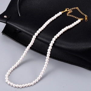 French Vintage Artificial Pearl Necklace Titanium Steel 18K Gold Plated Waterproof Elegant Adjustable Temperament Jewelry For Women