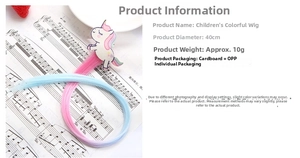 Detail view of colorful gradient unicorn hair clip with 40cm pink and blue wig extensions