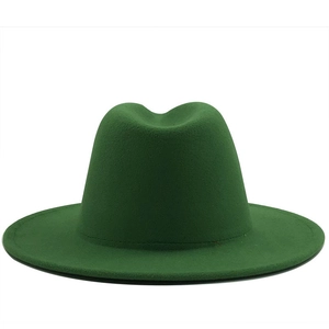 Chapeau Fedora classique en feutre de laine vert foncé avec bord large et style rétro