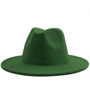 Forest green wool fedora hat with classic pinch crown and flat brim for autumn style