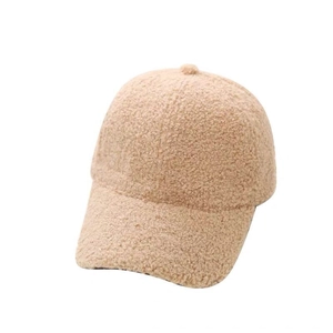 Winter faux shearling baseball cap in khaki, plush warm lamb wool hat for men and women