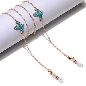Chaîne De Lunettes De Soleil Papillon Alliage Métallique Doré Perles Turquoise Cordon De Lunettes Antidérapant Lanière