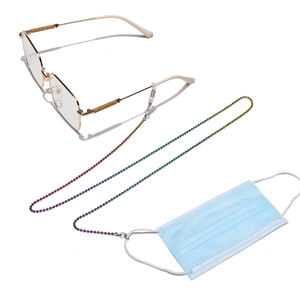 Colorful beaded eyewear chain and mask lanyard with non-slip hooks on white background