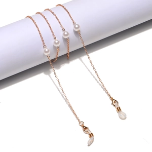 70cm gold eyewear chain with large faux pearls and silicone loops for glasses