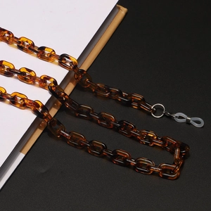 Acrylic tortoiseshell eyewear chain with amber leopard links and silicone loops