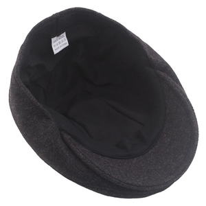 Deep charcoal 100% pure wool flat cap for men with high-quality inner lining and size label