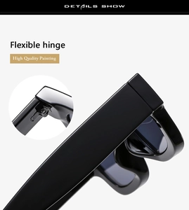 Detail of premium painted black sunglasses frame showing flexible hinge mechanism