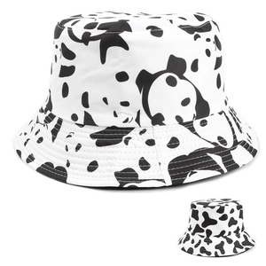 Chapeau Bob Réversible Polyester Dessin Animé Panda Vache Imprimé Protection Solaire Style Décontracté Pour Femmes