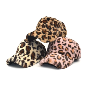 Leopard Print Faux Fur Plush Baseball Cap Winter Warm Soft Curved Brim Outdoor Fashion Hat For Unisex Adults