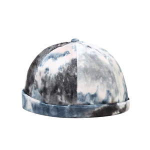 Bonnet docker tie-dye en velours bleu et blanc, chapeau urbain sans bord de qualité