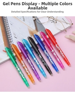 Set of 8 colorful erasable gel pens with translucent barrels and tribal patterns