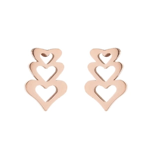 Boucles d'oreilles cœur en or rose avec triple design géométrique ajouré chic