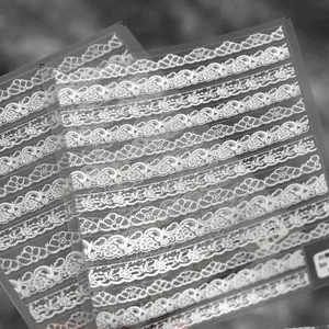 5D Embossed Nail Art Stickers Thin Flexible Adhesive Lace Strip Floral Pattern DIY Manicure Decoration For Women