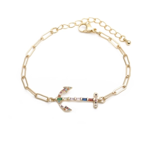 Anchor Pendant Bracelet Copper Gold Plated With Colorful Zircon Adjustable Hip Hop Creative Jewelry For Women Men