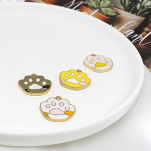 DIY colorful cat paw print alloy charms in camouflage green and floral white for jewelry