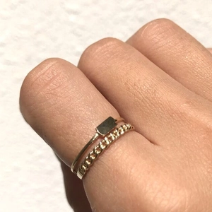 Minimalist double layer gold chain ring set for women with geometric rectangle plate