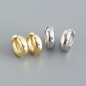 Minimalist Hoop Earrings 925 Sterling Silver Smooth Polished Round Huggies Geometric Commuting Style For Women