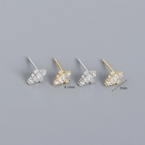 Macro detail of S925 sterling silver rectangular earrings measuring 4.1mm by 7mm