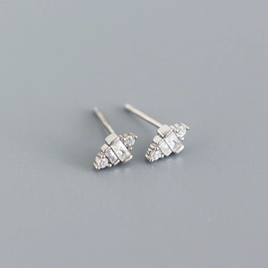 Detailed view of silver S925 earrings with geometric square cubic zirconia stones