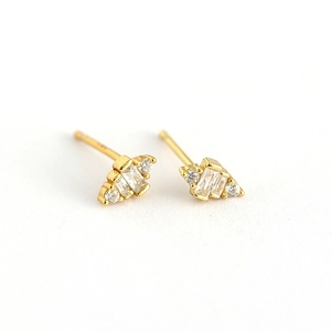 Elegant S925 sterling silver gold earrings featuring rectangular and round zircon studs