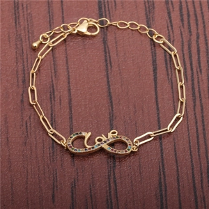 Bracelet gourmette en or pour homme avec symbole infini en zircons colorés et motif Love