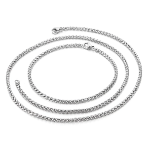 Sleek silver woven chain necklace and bracelet set with lobster clasp for men and women