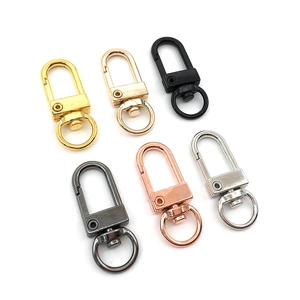 Close-up of premium metal swivel clasps in multiple metallic finishes and colors