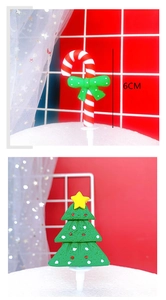 Detail of Christmas felt cake toppers with 6cm candy cane and festive tree ornaments