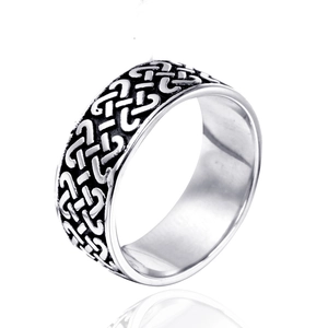 Retro Nordic Viking Celtic Knot stainless steel ring with black oxidized finish in 45-degree view