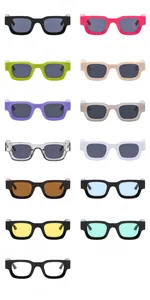 Detailed grid view showcasing thirteen diverse frame and lens color options for square sunglasses