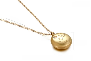 Detailed view of Leo zodiac necklace in gold stainless steel with zircon stone specs
