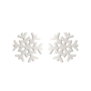 Elegant silver snowflake stud earrings made of stainless steel with a cutout floral design
