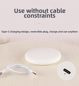 Detail of white portable makeup mirror with Type-C charging port and included USB cable
