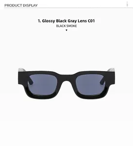 Detail view of glossy black square frame sunglasses with dark gray polarized lenses