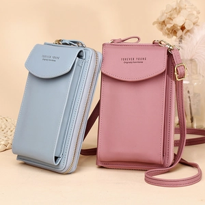 Women Crossbody Mobile Phone Bag PU Leather Multi Functional Wallet Large Capacity Streetwear Style Long Strap