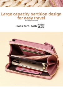 Internal view of pink multi-functional phone wallet with slots for cards and cash