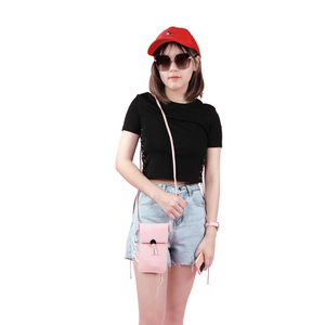 Pink PU leather crossbody phone bag with rabbit ears and metal buckle on long strap