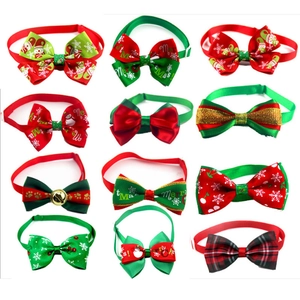 Christmas Pet Bow Tie Collar Adjustable Grosgrain Ribbon Festive Snowflake Snowman Print Accessory For Dogs Cats