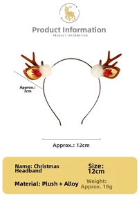 Detailed size chart for Christmas reindeer antler headband with plush balls and berry decor