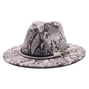 Snake Print Fedora Hat Wool Felt Wide Brim Jazz Cap With Braided Rope And Silver Anchor Charms Unisex Fashion Headwear